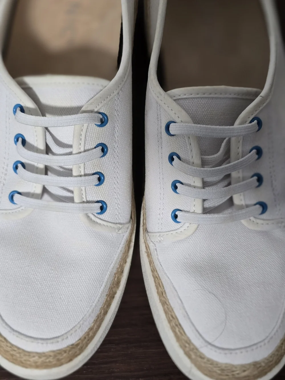 Vionic White Canvas Espadrille Sneakers with Blue Accents